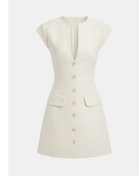 Commense Metal Button Tweed Sleeveless Mini Dress